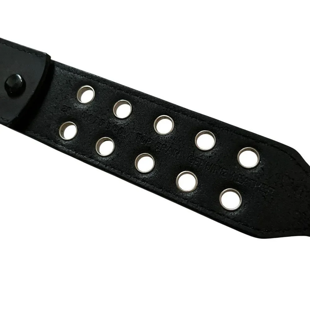 CINCH Western Black Leather Belt Grommet Studs Metal Logo Plate Removable Buckle